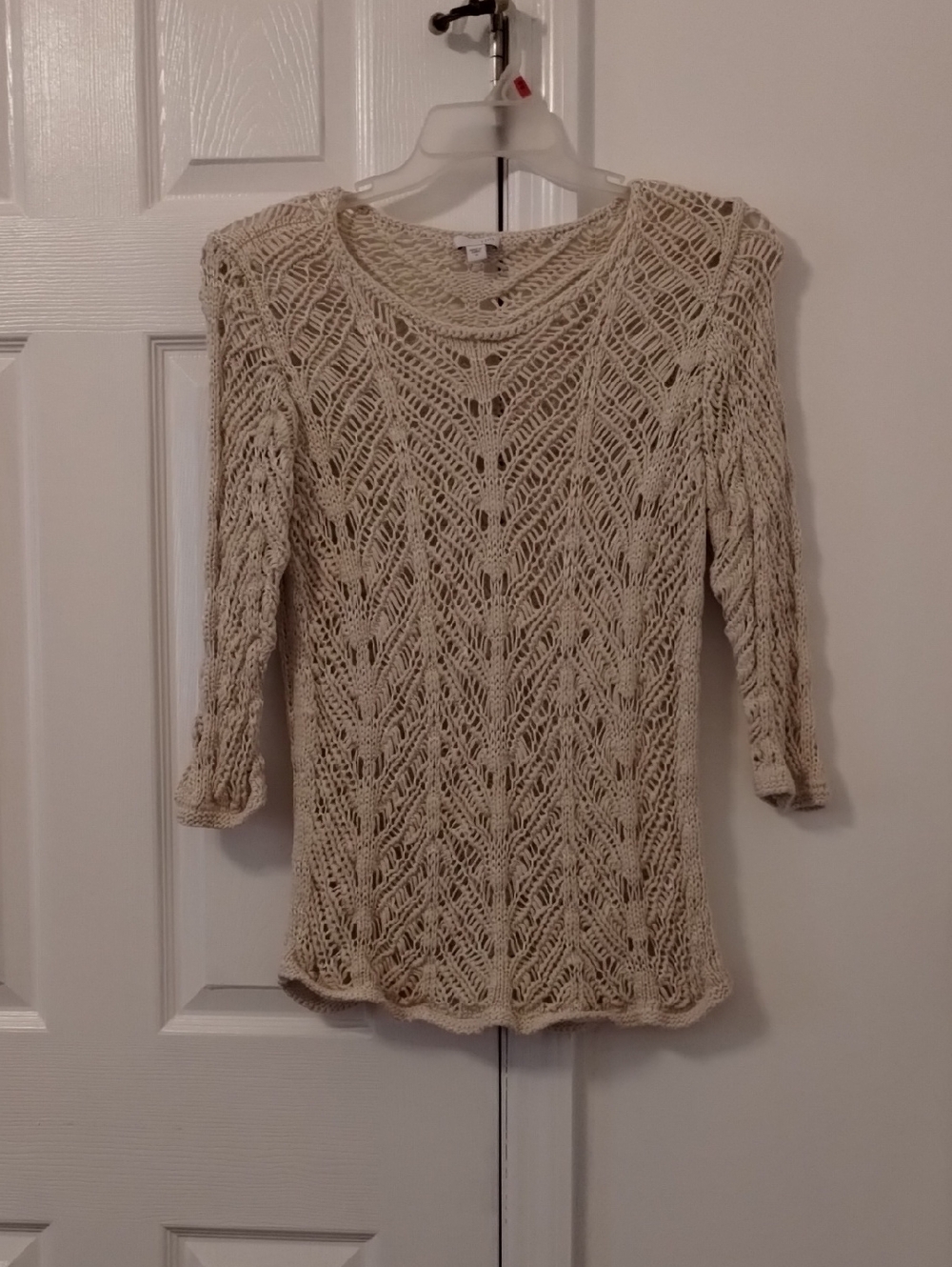 Open-Stitch Crewneck Sweater in Cream